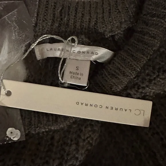 LC LAUREN CONRAD Sweater Swing Embellished Boxy Scoop Neck Gray Small - Picture 6 of 9